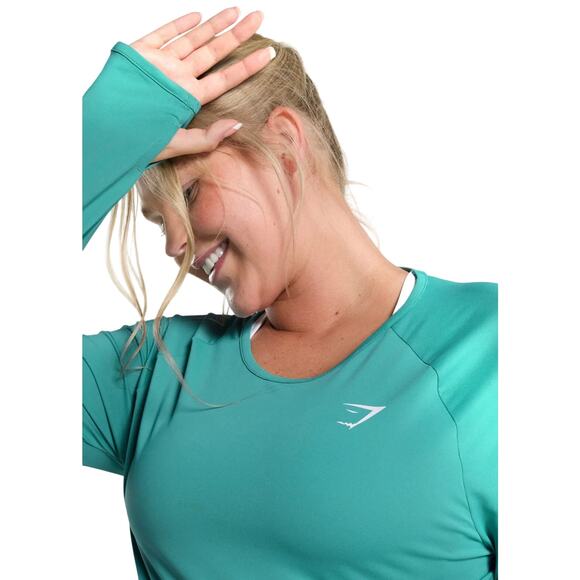 Gym Shark Womens Training Top Teal Sz Small Crop Top Long Sleeve Workout Active - Picture 4 of 14